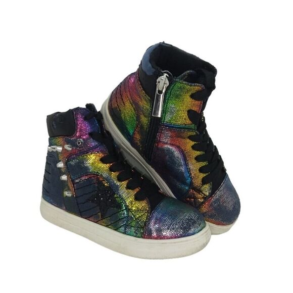 Kid Pik Girls Pre-owned High Top Purple/Green Glitter w/Zipper Sneakers- sz. 11T - Picture 1 of 5